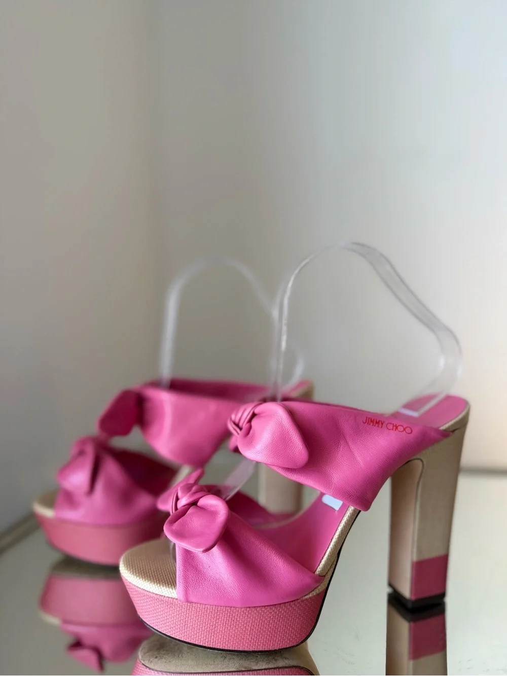 EUC JIMMY CHOO Rua 120 leather and raffia platform sandals 37 $975